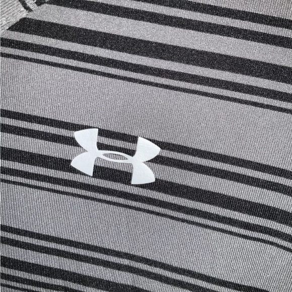 Under Armour‎ Polo Mens Medium Gray & Black Striped Loose Heatgear Golf Shirt - Picture 4 of 8